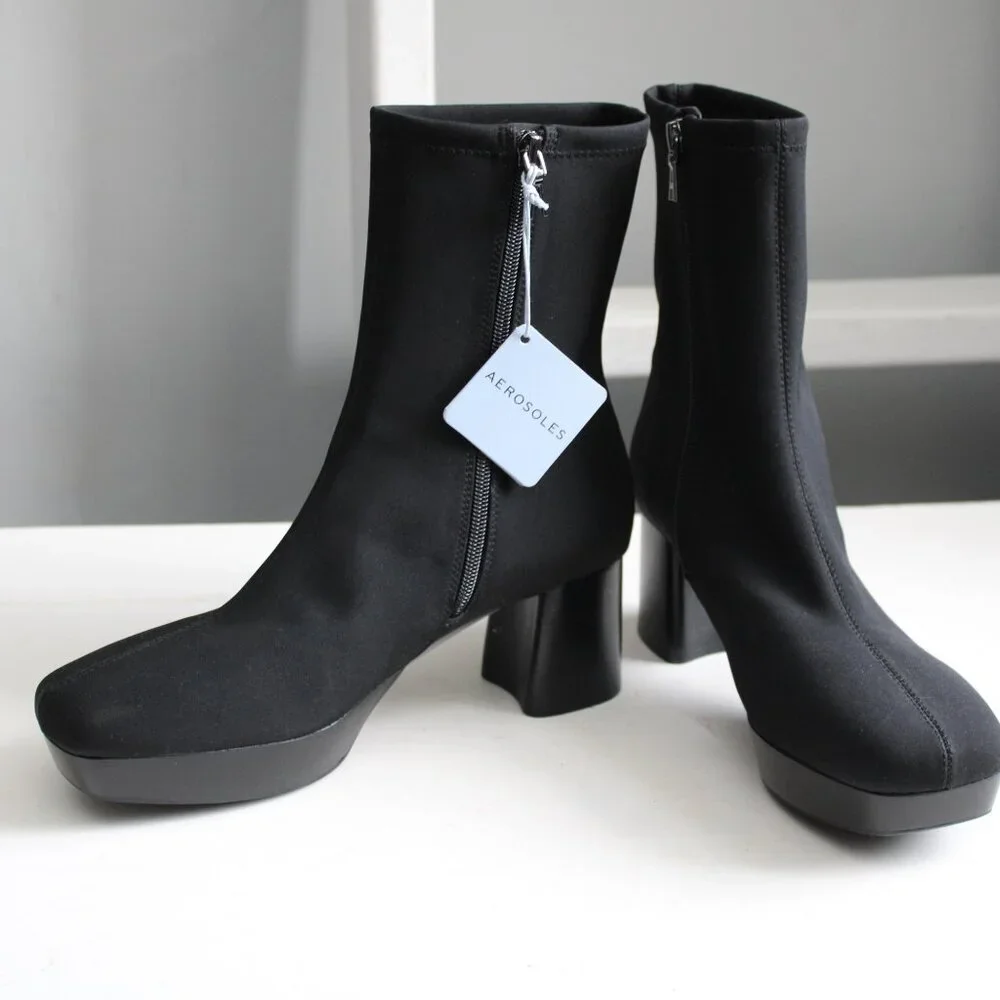 Aerosoles Women's Sussex Stretch Gabardine Block Heel Platform Bootie sz 9.5 NWT